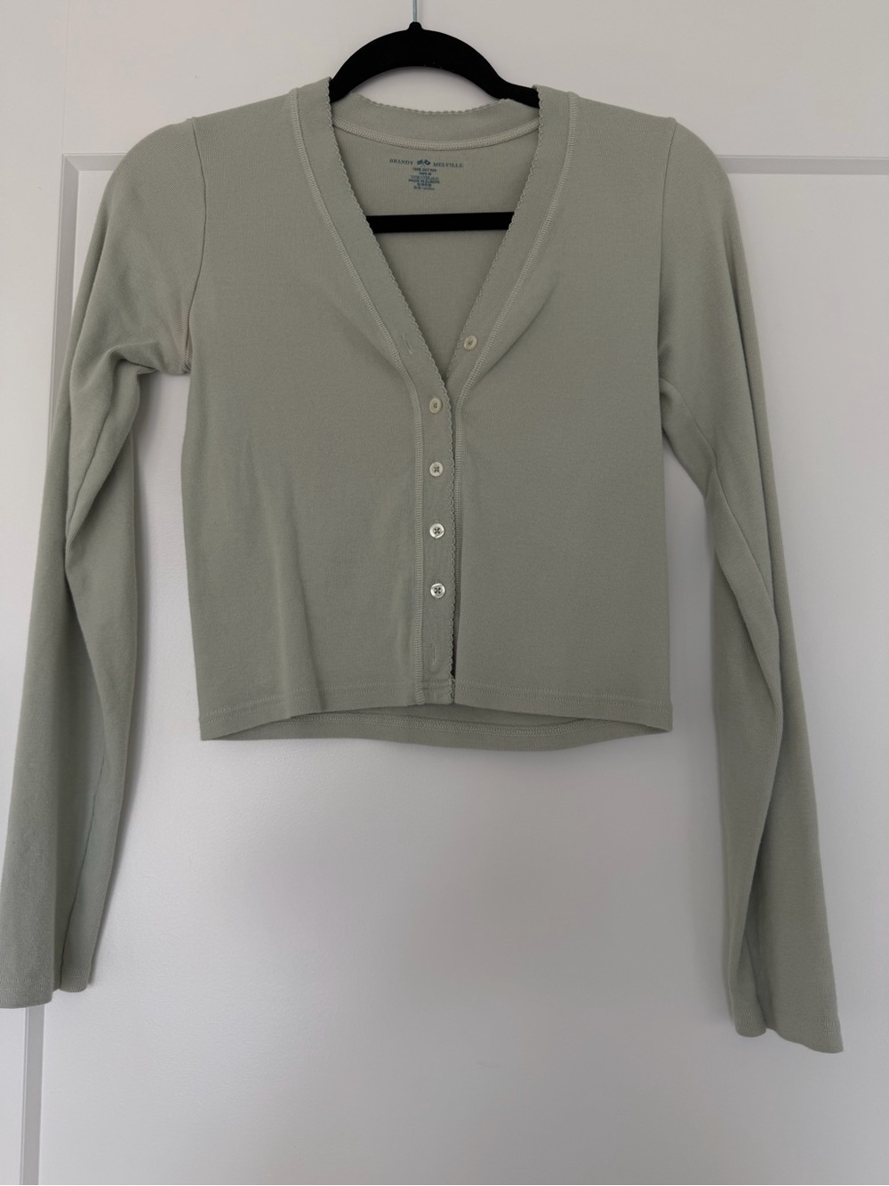 Brandy Melville Sage Green Ribbed Button Crop Top